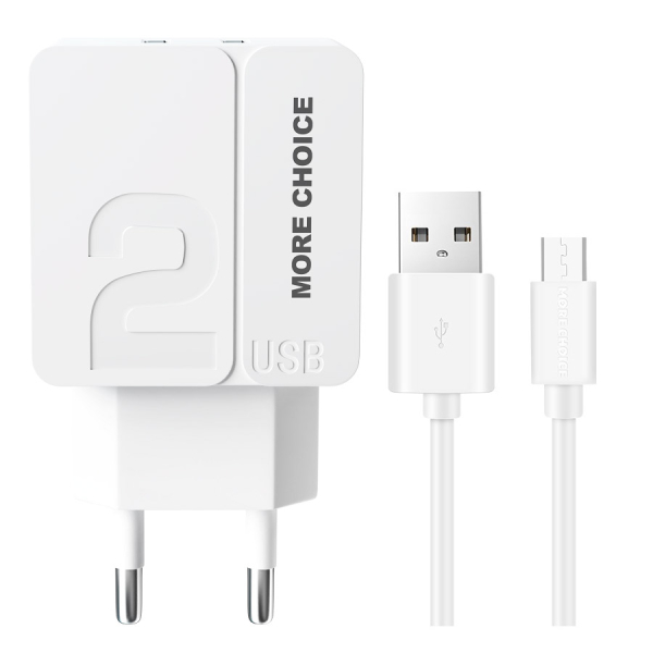 Купить  СЗУ СЗУ 2USB 2.4A для micro USB More choice NC46m 1м (White White)
